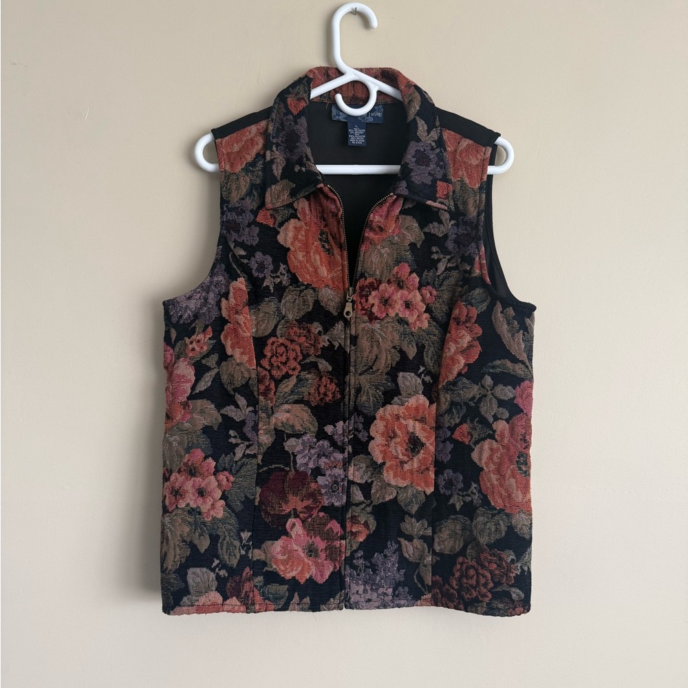 Susan Graver Style Tapestry Zip Up Vest Size Large